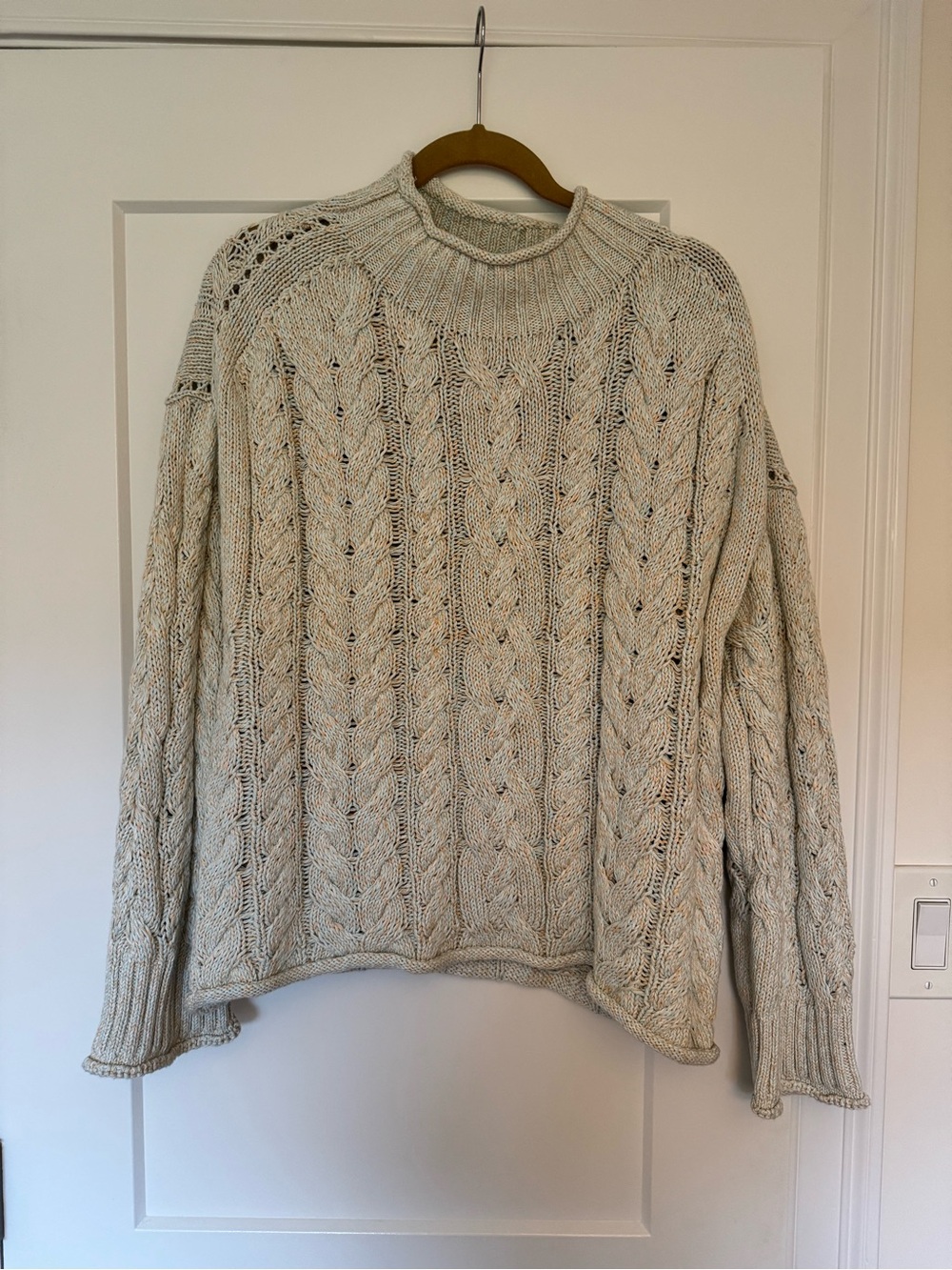 J. Crew Cream Cable Knit Funnel Neck Sweater